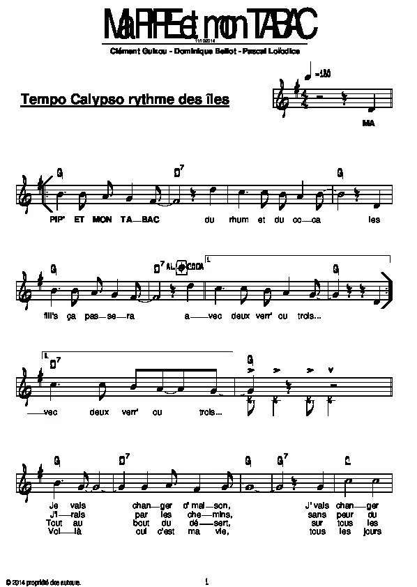 télécharger la partition d'accordéon Ma pipe et mon tabac (Calypso) au format PDF