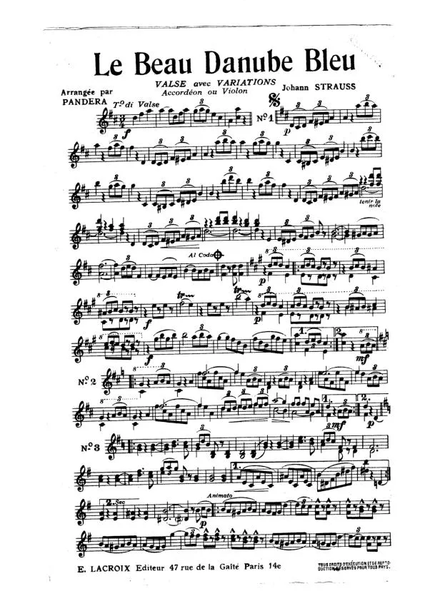 télécharger la partition d'accordéon Le beau Danube bleu (Arrangement René Pandéra) (Valse avec Variations) au format PDF