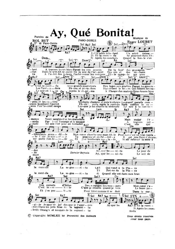 télécharger la partition d'accordéon Ay qué Bonita (Paso Doble) au format PDF