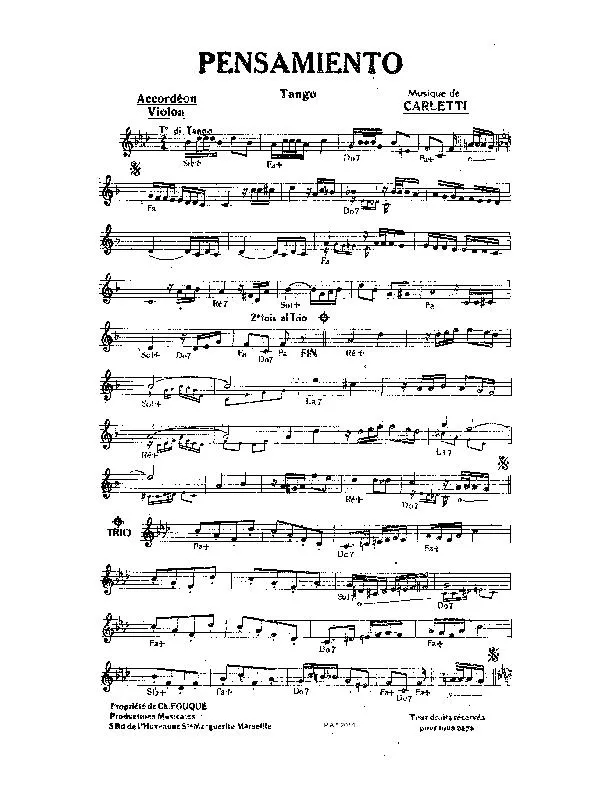 télécharger la partition d'accordéon Pensamiento (Tango) au format PDF