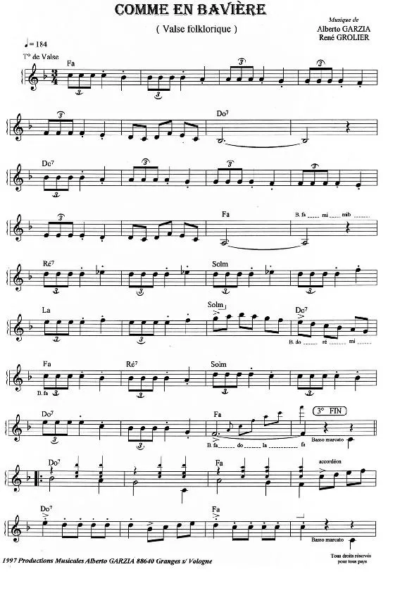 télécharger la partition d'accordéon Comme en Bavière (Valse Folklorique) au format PDF