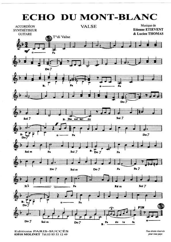 télécharger la partition d'accordéon Echo du Mont Blanc (Valse) au format PDF