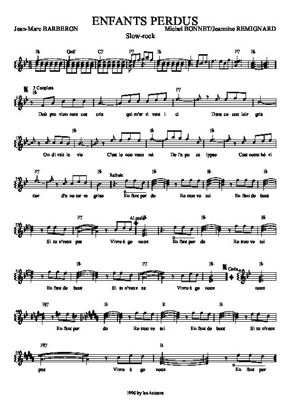télécharger la partition d'accordéon Enfants perdus (Slow Rock) au format PDF