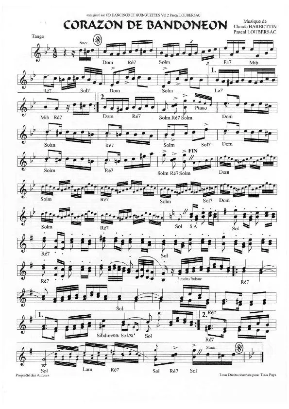 télécharger la partition d'accordéon Corazon de bandonéon (Tango) au format PDF