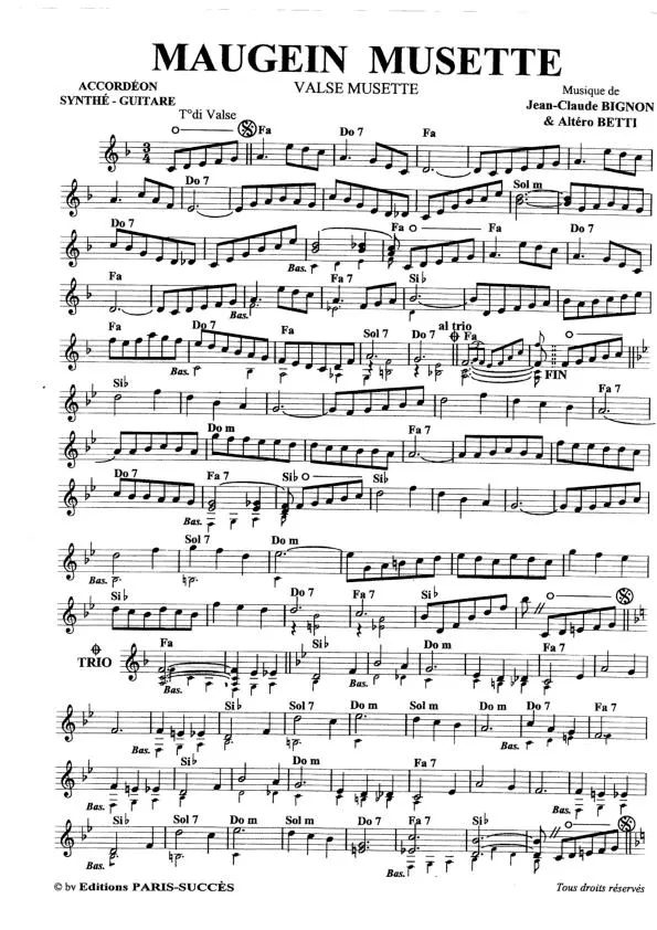 télécharger la partition d'accordéon Maugein musette (Valse Musette) au format PDF