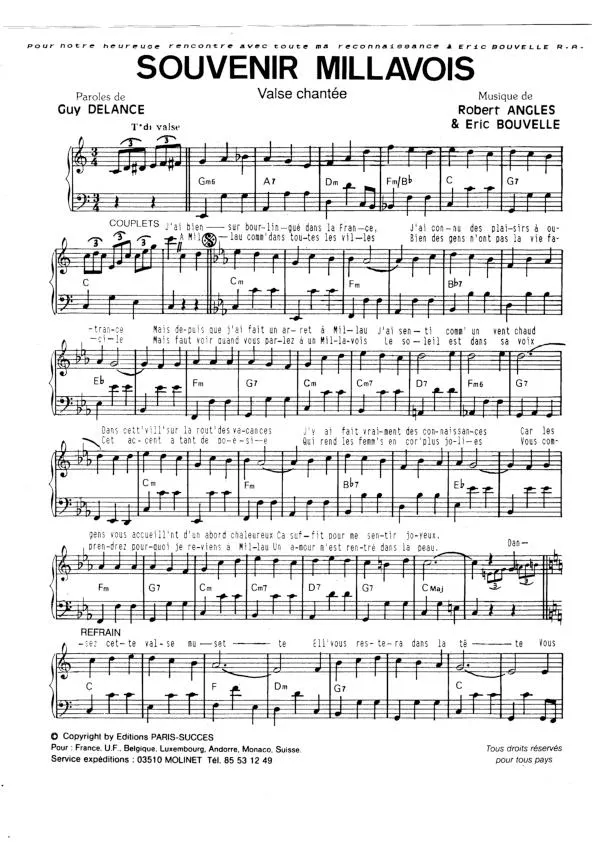 télécharger la partition d'accordéon Souvenir Millavois (Valse Chantée) au format PDF