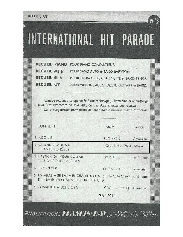 télécharger la partition d'accordéon Chante tes rêves (Quando la luna) (Cha Cha Cha Italien) au format PDF