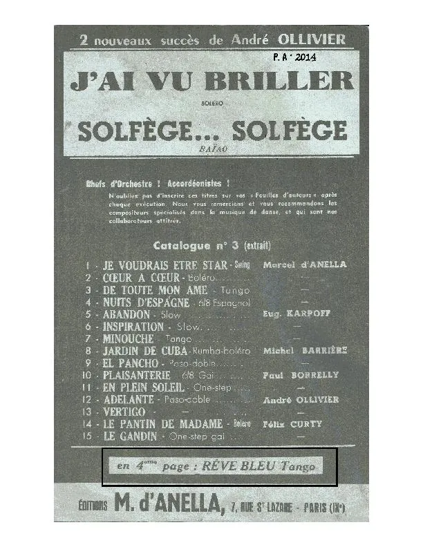 télécharger la partition d'accordéon Rêve bleu (Tango) au format PDF