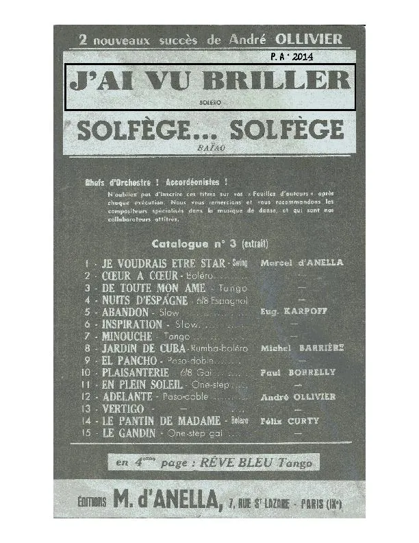 télécharger la partition d'accordéon J'ai vu briller (Boléro) au format PDF