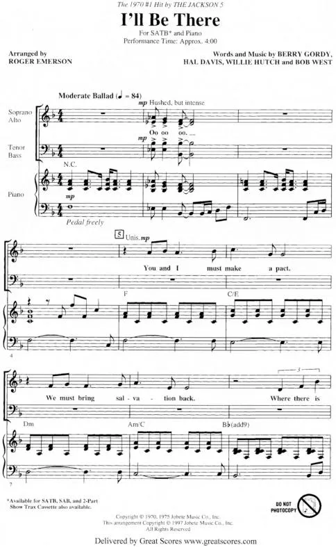télécharger la partition d'accordéon I`ll be there (The Jackson 5) au format PDF