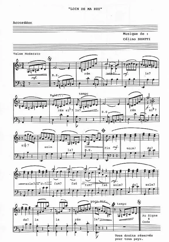 télécharger la partition d'accordéon Loin de ma rue (Valse Intermezzo) au format PDF