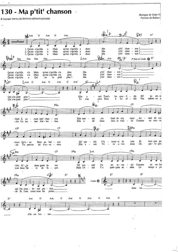 télécharger la partition d'accordéon Ma p'tit' chanson au format PDF