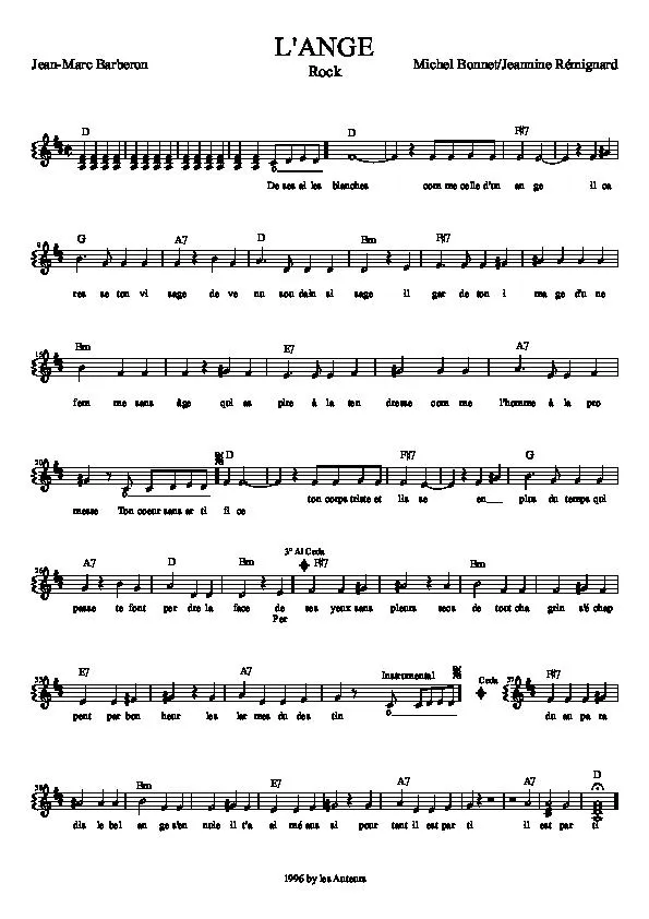 télécharger la partition d'accordéon L'ange (Rock) au format PDF
