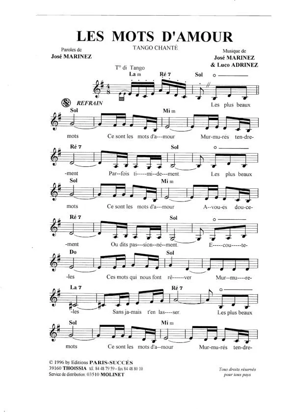 télécharger la partition d'accordéon Les mots d'amour (Tango Chanté) au format PDF