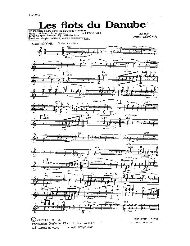 télécharger la partition d'accordéon Les flots du Danube (Arrangement : Primo Corchia) (Valse Viennoise) au format PDF