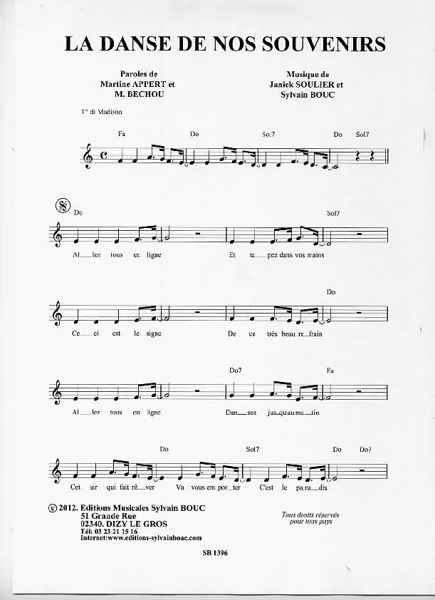 télécharger la partition d'accordéon La danse de nos souvenirs (Madison) au format PDF