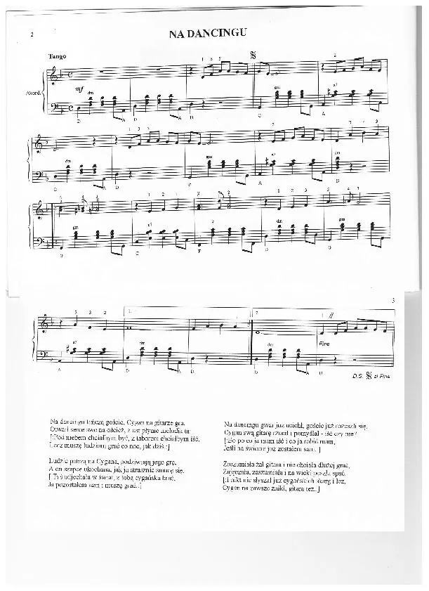 télécharger la partition d'accordéon Na Dancingu (Tango) au format PDF