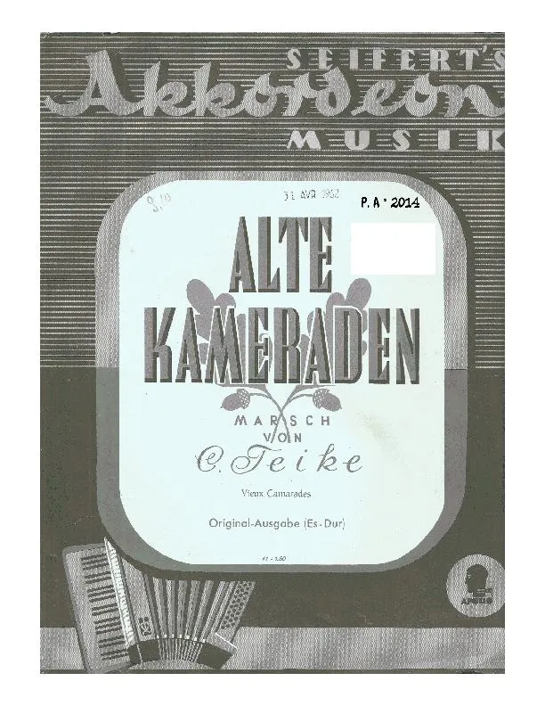 télécharger la partition d'accordéon Alte Kameraden (Vieux Camarades) (48 Bässe) (Arrangement Curt Mahr) (Marche) au format PDF