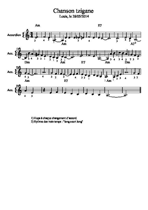 télécharger la partition d'accordéon Chanson Tzigane (Ou Valse Gitane) (Relevé) au format PDF