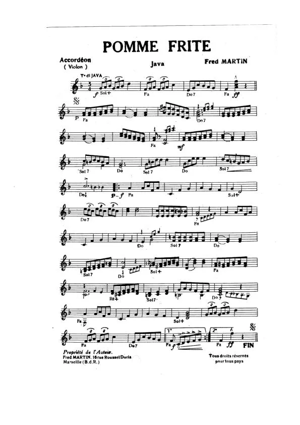 télécharger la partition d'accordéon Pomme Frite (Orchestration Complète) (Java) au format PDF