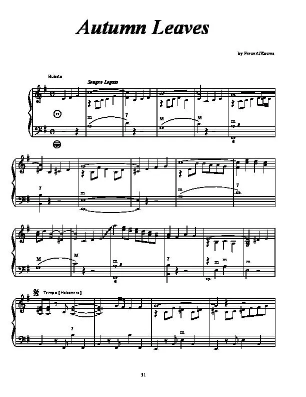 télécharger la partition d'accordéon Autumn leaves (Les feuilles mortes) au format PDF