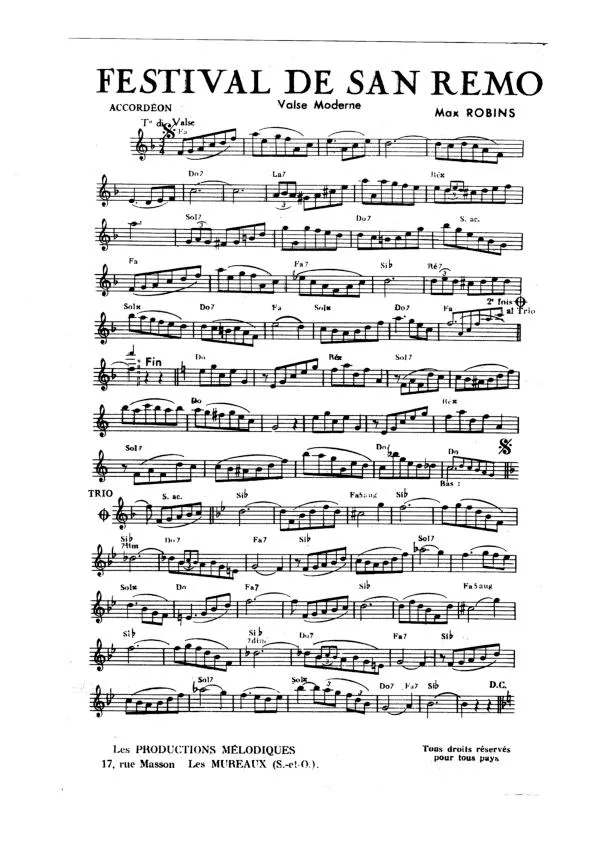 télécharger la partition d'accordéon Festival de San Rémo (Valse Moderne) au format PDF
