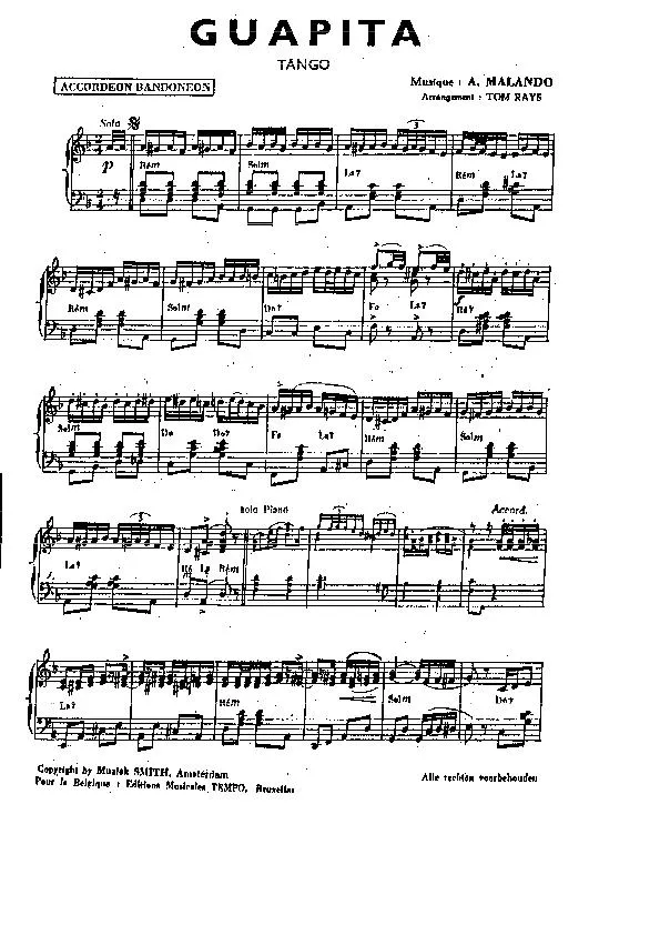 télécharger la partition d'accordéon Guapita (Tango) au format PDF
