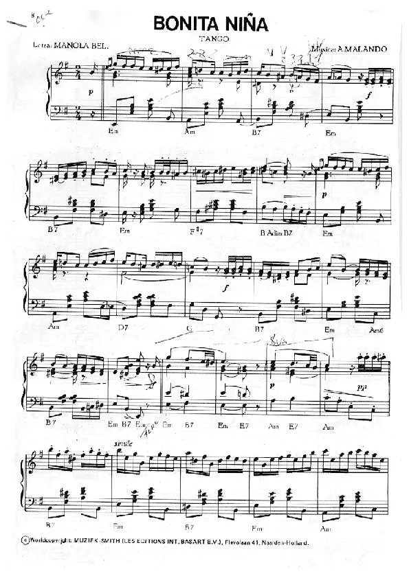 télécharger la partition d'accordéon Bonita Niña (Tango) au format PDF