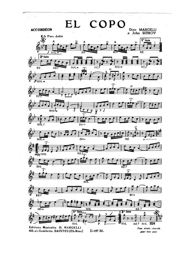 télécharger la partition d'accordéon El Copo (Orchestration) (Paso Doble) au format PDF