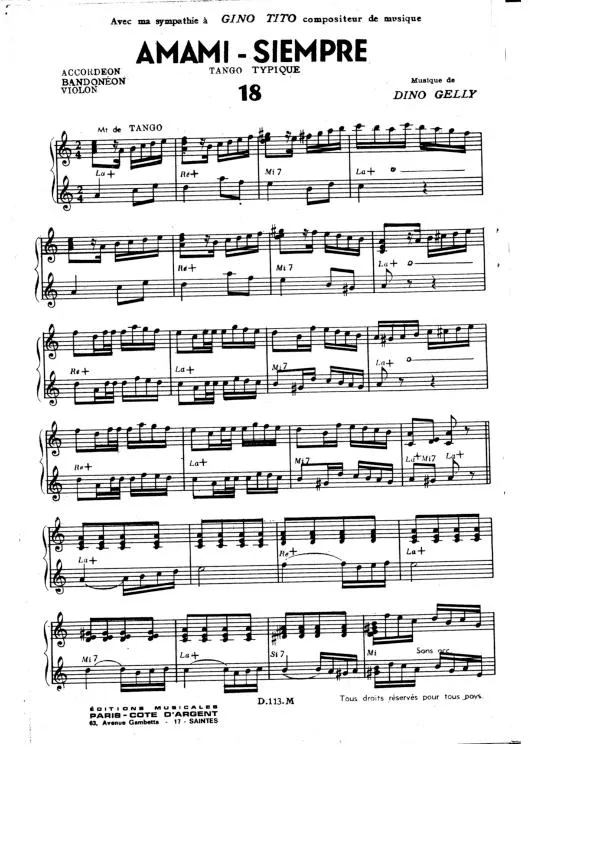 télécharger la partition d'accordéon Amami Siempre (Tango Typique) au format PDF