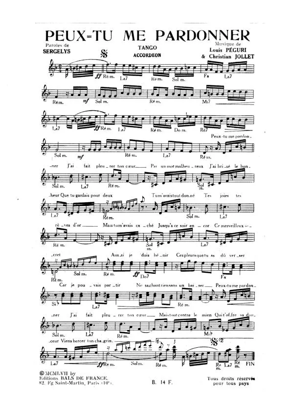 télécharger la partition d'accordéon Peux tu me pardonner (Tango) au format PDF