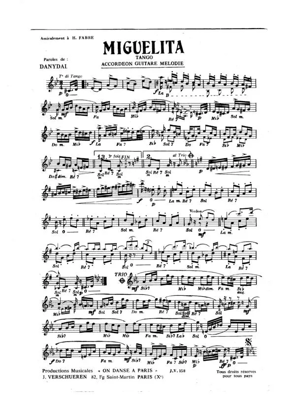 télécharger la partition d'accordéon Miguelita (Tango) au format PDF