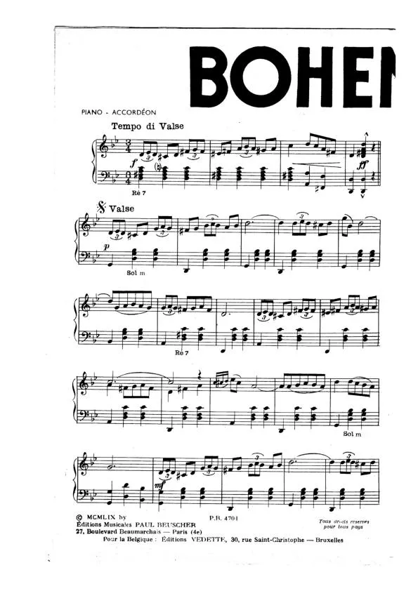 télécharger la partition d'accordéon Bohémienne (Valse) au format PDF