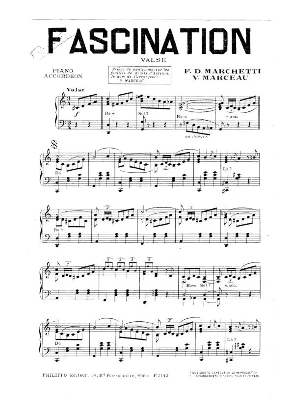 télécharger la partition d'accordéon Fascination (Valse) au format PDF