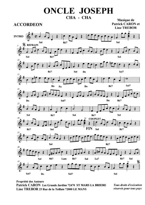 télécharger la partition d'accordéon Oncle Joseph (Cha Cha) au format PDF