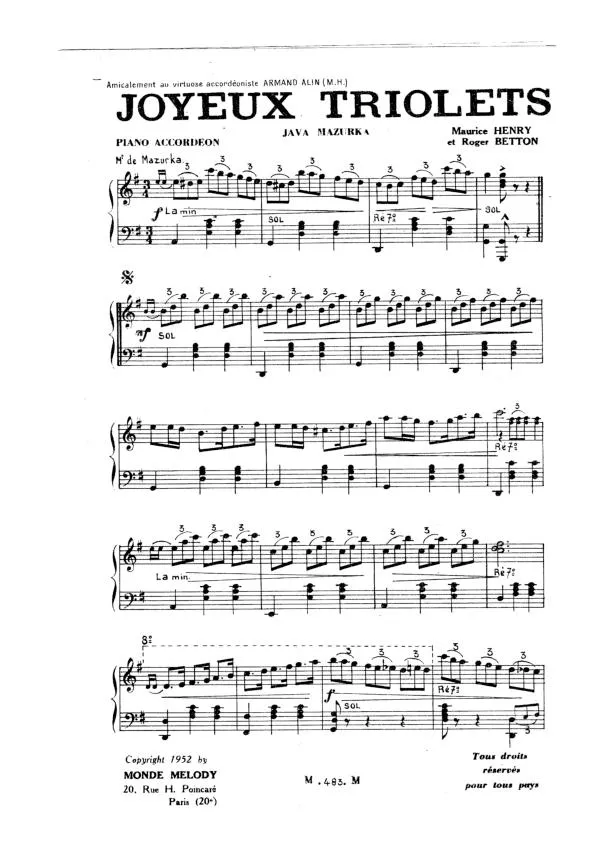 télécharger la partition d'accordéon Joyeux triolets (Java Mazurka) au format PDF
