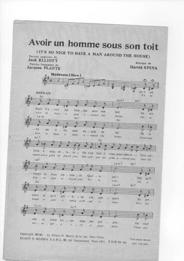 télécharger la partition d'accordéon Avoir un homme sous son toit (It's so nice to have a man around the house) (Slow Chanté) au format PDF