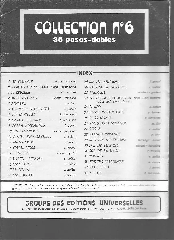 télécharger la partition d'accordéon Collection n°6 : 35 Pasos Dobles au format PDF