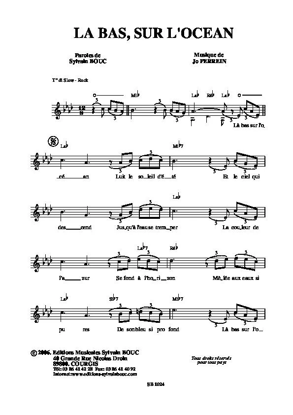 télécharger la partition d'accordéon Là bas Sur l'océan (Slow Rock) au format PDF