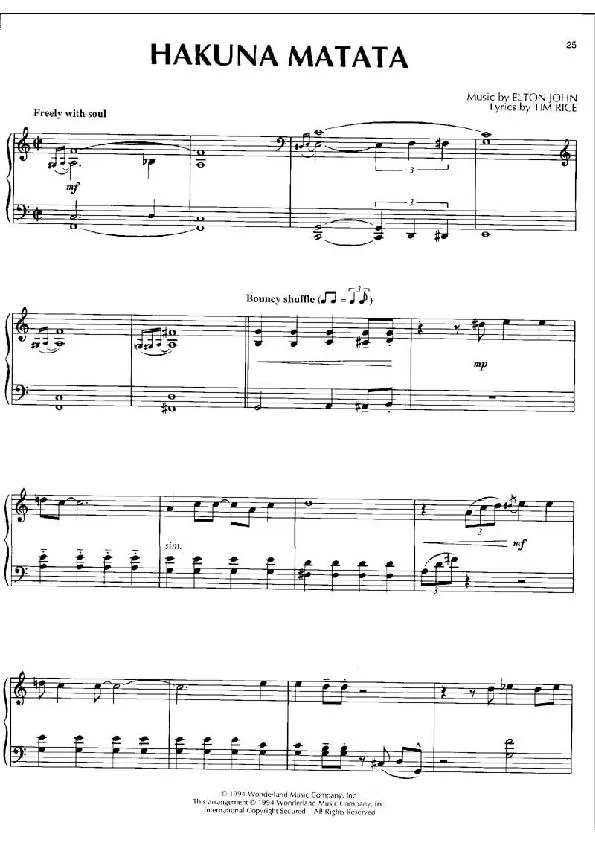télécharger la partition d'accordéon Hakuna matata (Freely with Soul) au format PDF