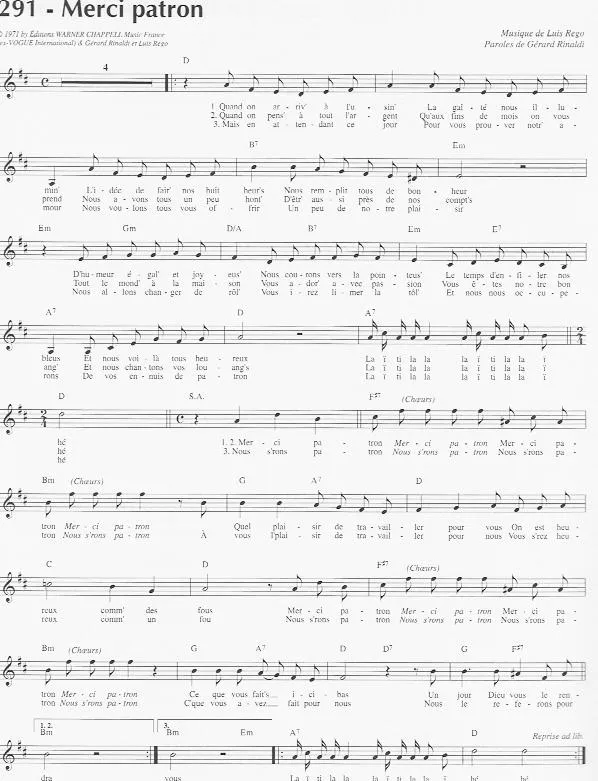 télécharger la partition d'accordéon Merci patron (Chant : Les Charlots) au format PDF
