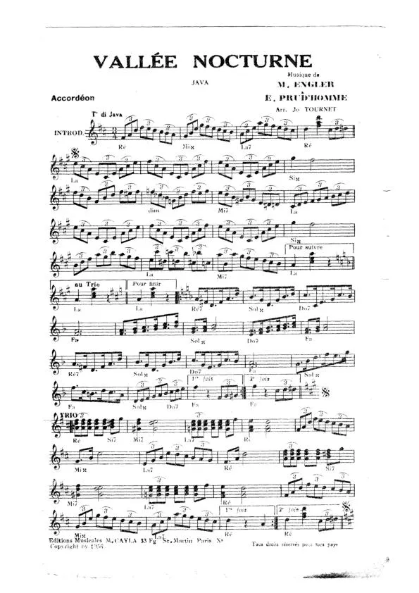 télécharger la partition d'accordéon Vallée Nocturne (Java) au format PDF