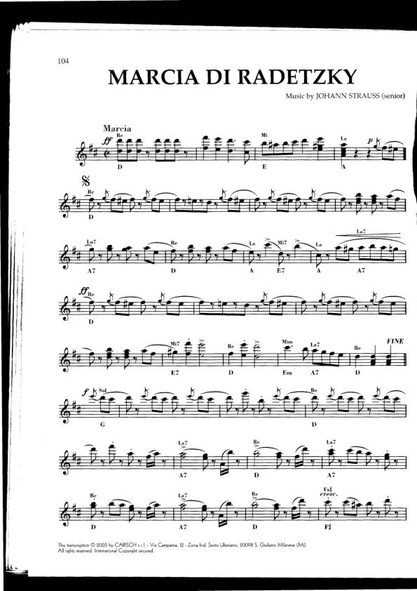 télécharger la partition d'accordéon Marcia di Radetzky au format PDF
