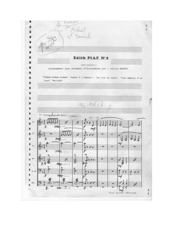 télécharger la partition d'accordéon Medley Edith Piaf n°2 (Arrangement Célino Bratti) (Conducteur) au format PDF