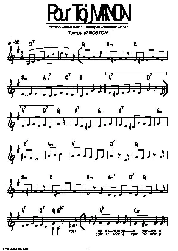 télécharger la partition d'accordéon Pour toi Manon (Boston) au format PDF