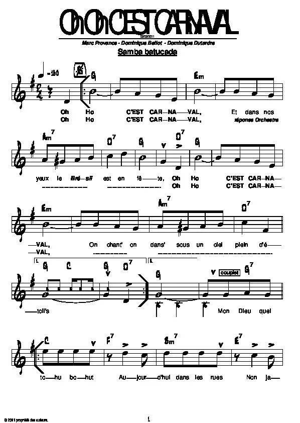 télécharger la partition d'accordéon Oh oh c'est carnaval (Samba Batucada) au format PDF