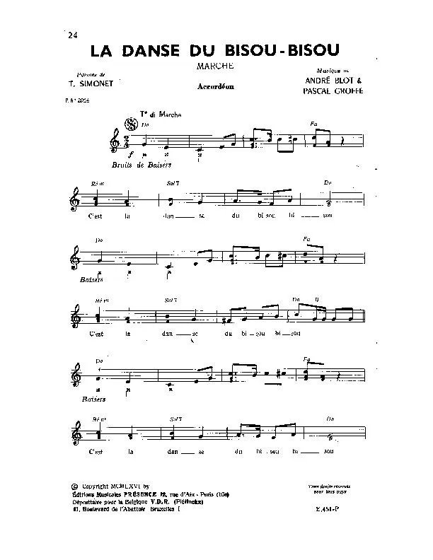 télécharger la partition d'accordéon La danse du bisou bisou (Marche) au format PDF