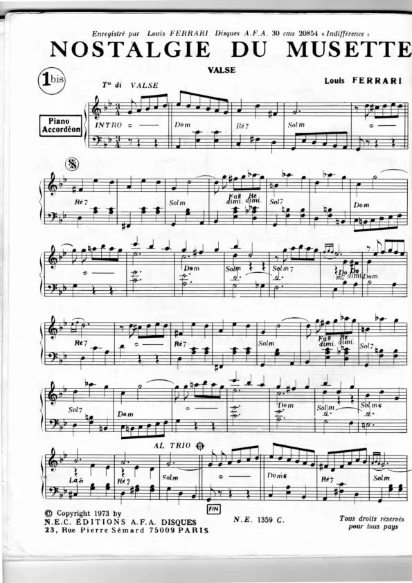 télécharger la partition d'accordéon Nostalgie du musette (Valse) au format PDF
