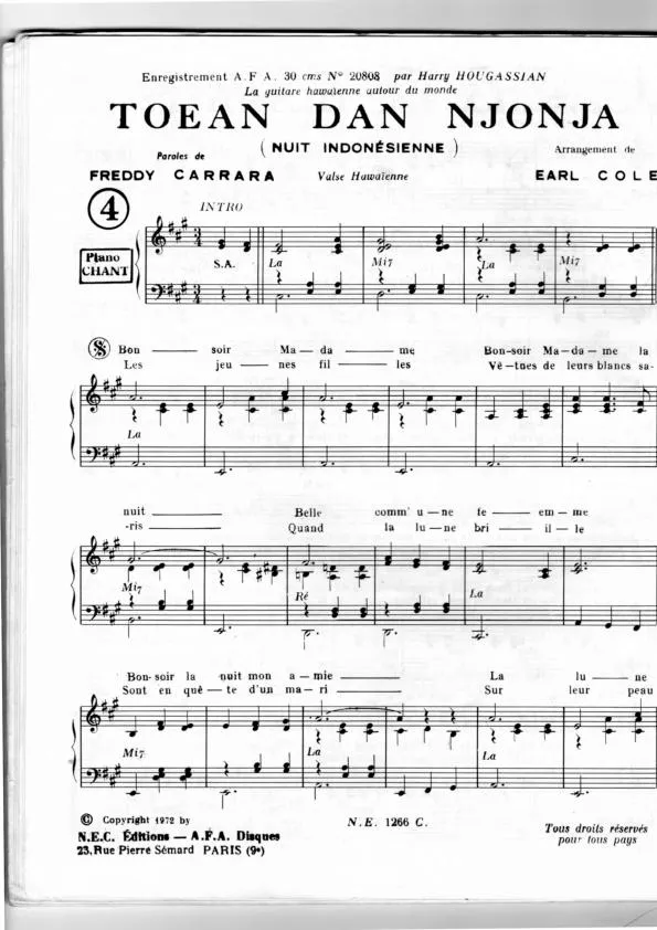 télécharger la partition d'accordéon Toean Dan Njonja (Nuit Indonésienne) (Valse Hawaïenne) au format PDF