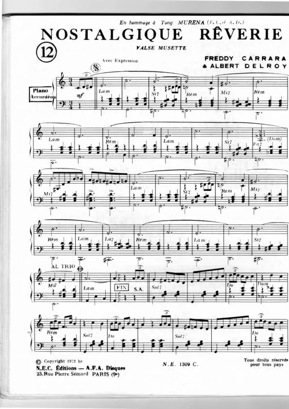 télécharger la partition d'accordéon Nostalgique rêverie (Valse Musette) au format PDF